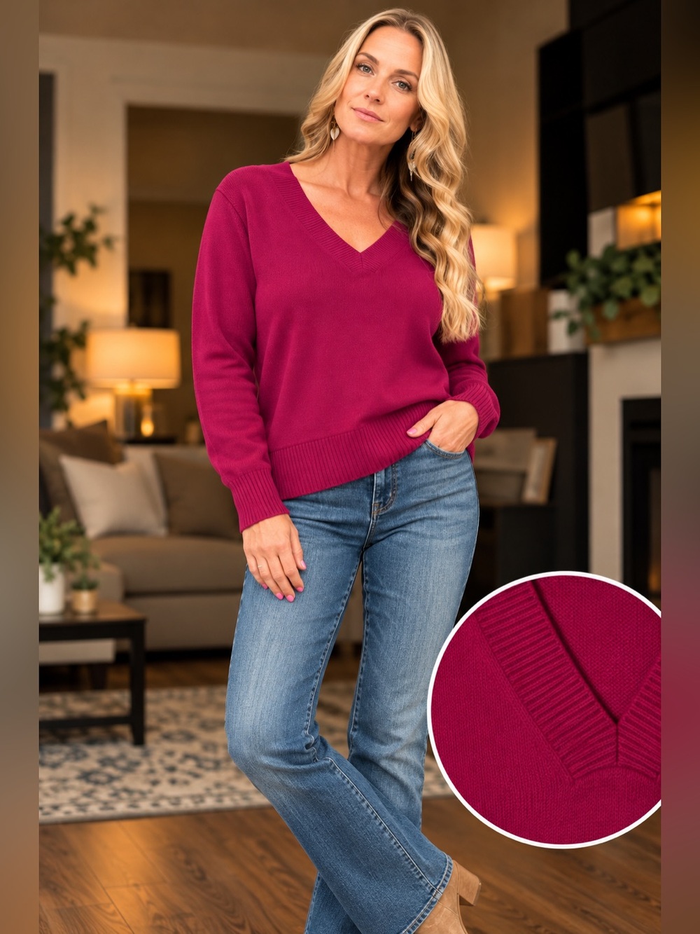 Banana Republic Pink V-Neck Sweater, Medium